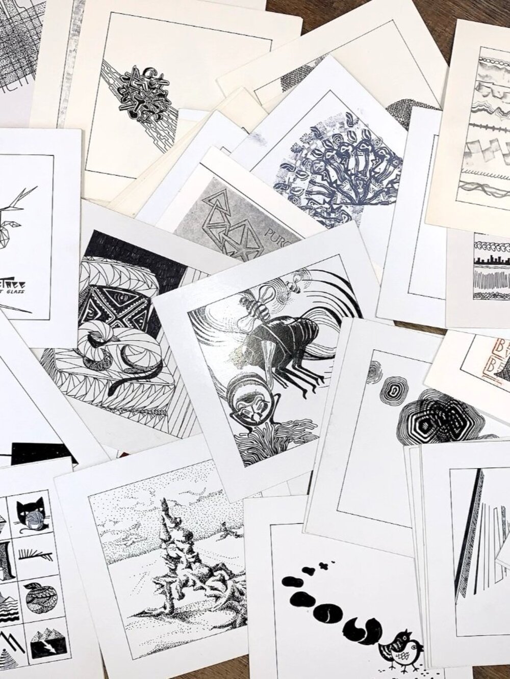 Vtg 50 lot ORIGINAL ART Junk journal Signed B. Hawks B&W Ephemera Mixed Media
